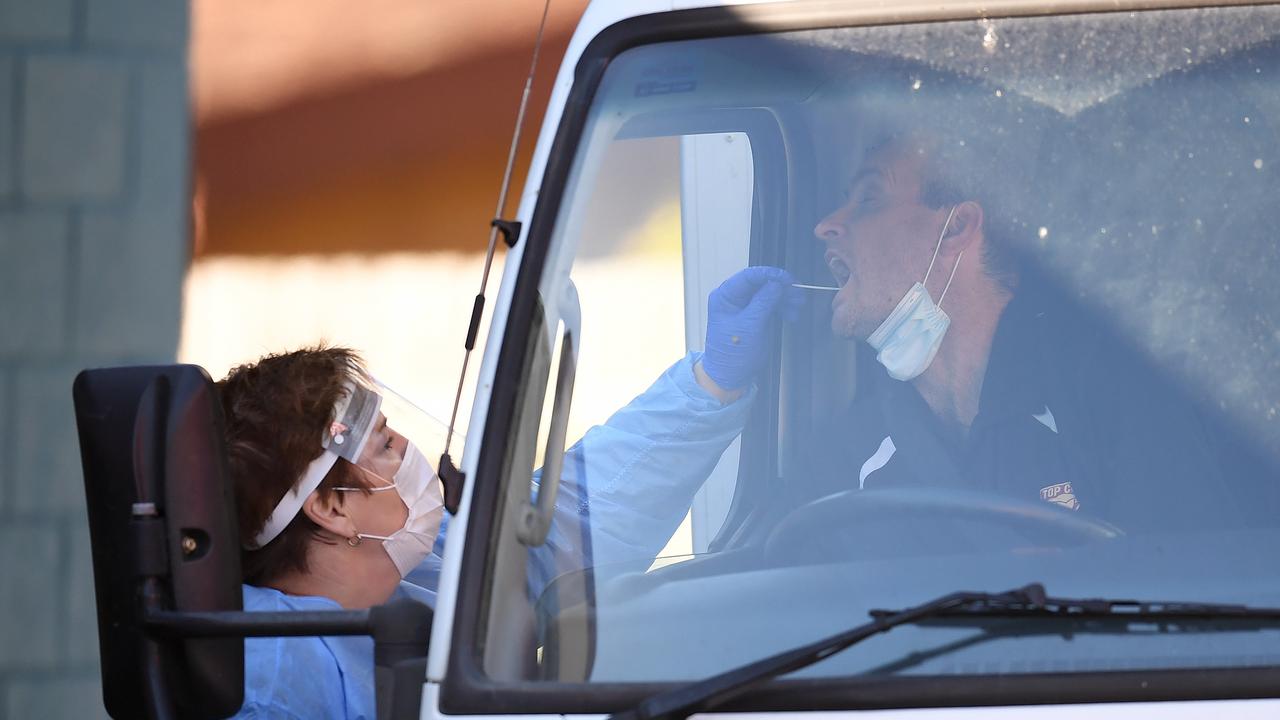 A truck is being swabbed at a pop up Covid-19 testing clinic. Picture: NCA NewsWire / Dan Peled
