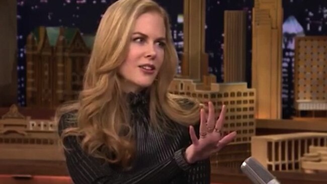 Talk to the hand ... Nicole Kidman recounts her awkward date with Jimmy Fallon. Picture: The Tonight Show