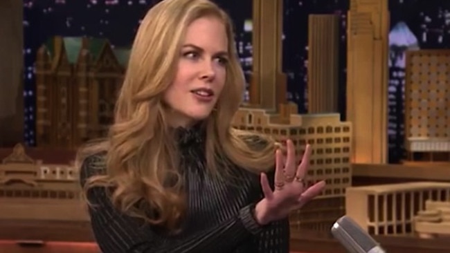 Talk to the hand ... Nicole Kidman recounts her awkward date with Jimmy Fallon. Picture: The Tonight Show