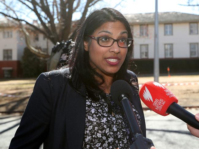 Karina Okotel  leaving after attending the Liberal Federal Executive meeting at RG Menzies House in Canberra. Picture Kym Smith