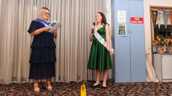 Left: 2021 Young Woman of the Year and North Coast National Showgirl Jenna Fisher interviewing Goonellabah candidate Tina Smith at the East Lismore Bowling Club for the 2022 showgirl competition. Picture: Cath Piltz