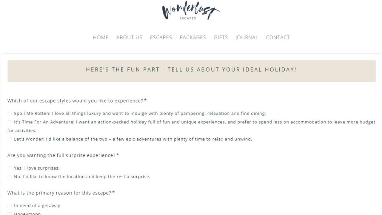 The Wonderlust Escapes questionnaire details what you want from a holiday.