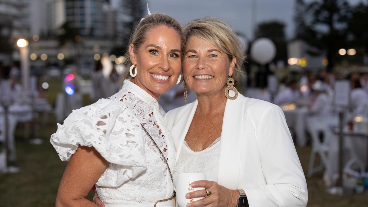 Sasha Pine and Angela Perry. The Pulse for DÃ&#131;Â®ner en Blanc Gold Coast at Broadbeach Park on April 22, 2023. Picture: Celeste Humphrey