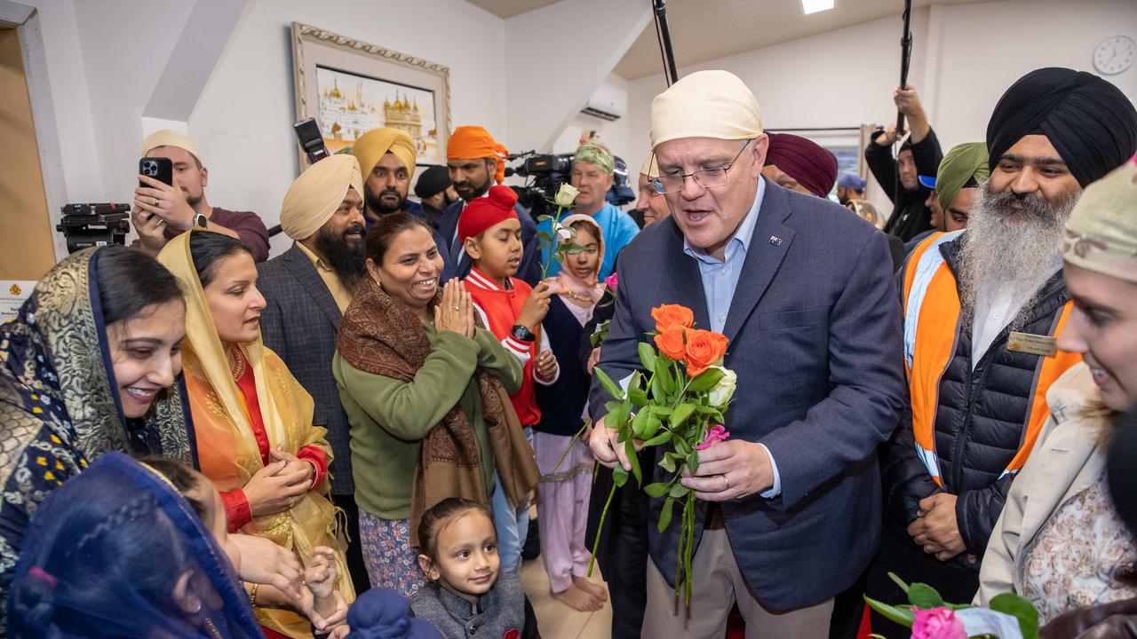 Scott Morrison found plenty of smiles and supporters among the Sikh Community from the La Trobe electorate. Picture: Jason Edwards