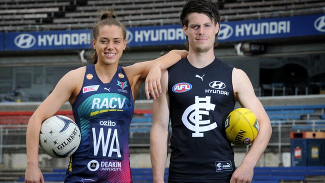 Josh Honey and his sister, Melbourne Vixens mid-courter Tayla Honey. Picture: Andrew Henshaw