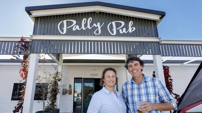 Stuart Tighe and his wife Lyndall at the pub in Pallamallawa, NSW. Picture: Steve Gonsalves