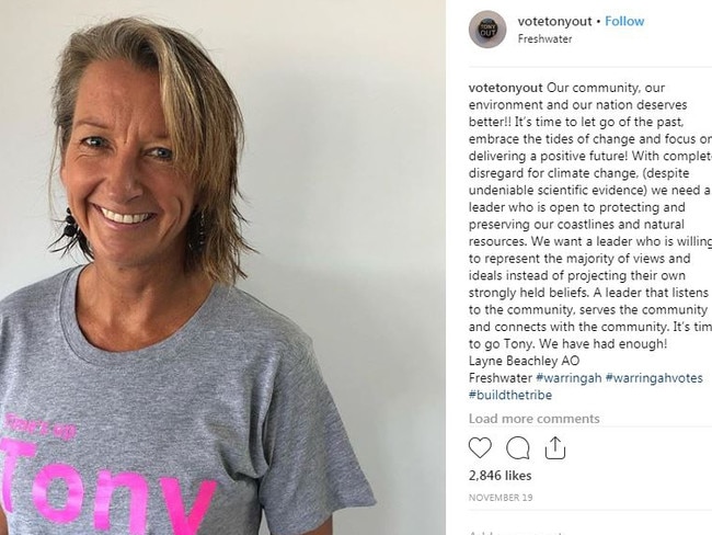 Ms Beachley wearing a ‘Time's up Tony’ shirt. Picture: Instagram.