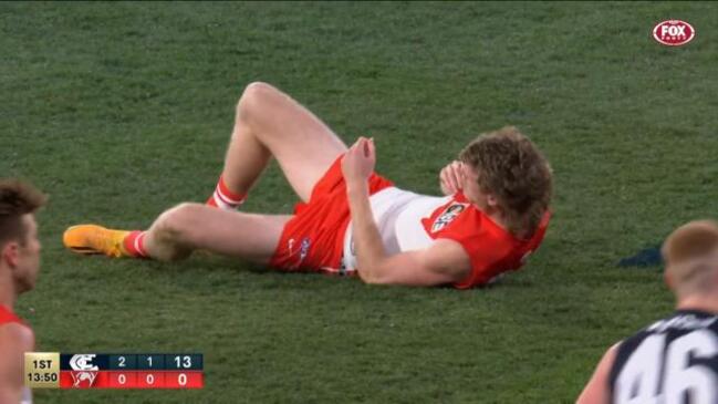 Swans’ Nick Blakey left dazed after MASSIVE hit from Jack Martin