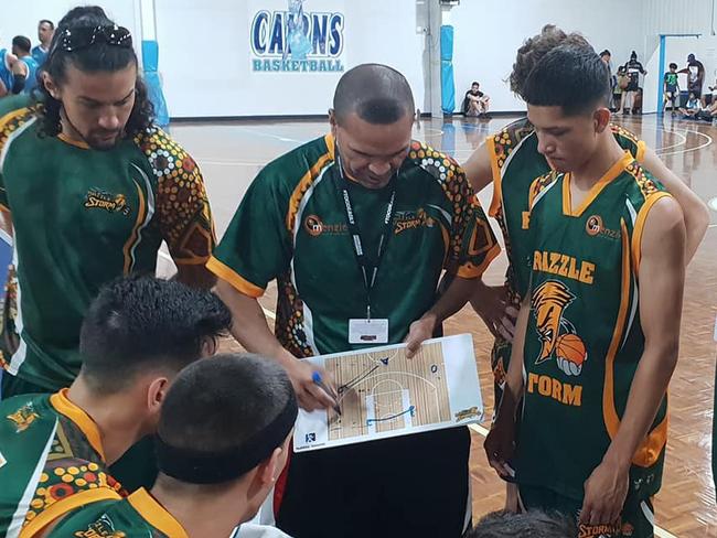 Anthony Mundine coaching Razzle at the Australian Indigenous Basketball Tournament in Cairns