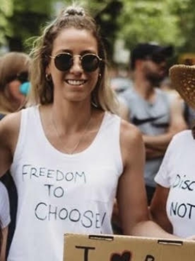 Deni Varnhagen at a protest against vaccine mandates. Picture: Supplied.