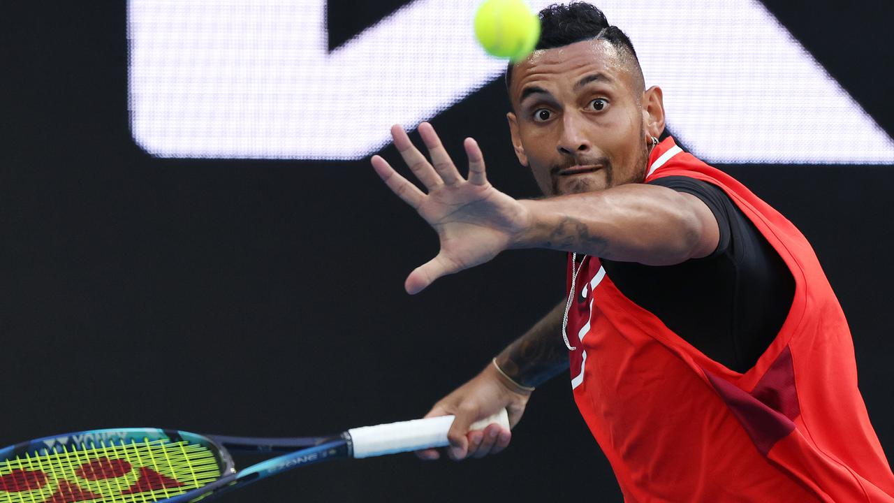 Kyrgios mixed brute force, brilliance and bizarre in his win. Picture: Michael Klein
