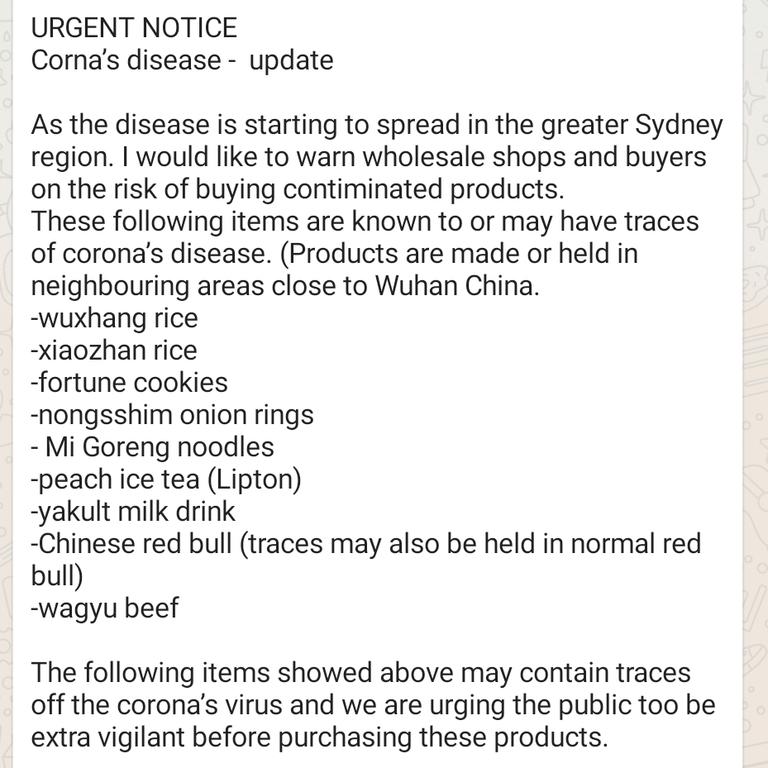 The fake warning listed a number of food and drink items that has supposedly been contaminated.