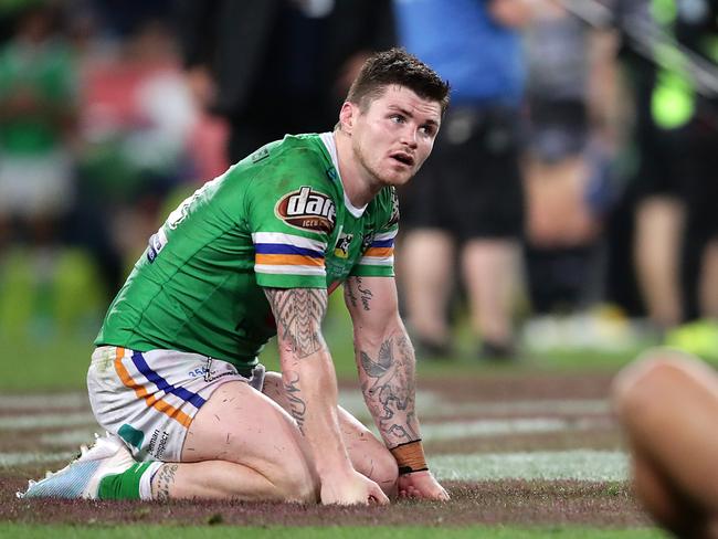 SYDNEY, AUSTRALIA - OCTOBER 06:  John Bateman of the Raiders dejected after the 2019 NRL Grand Final match between the Canberra Raiders and the Sydney Roosters at ANZ Stadium on October 06, 2019 in Sydney, Australia. (Photo by Mark Metcalfe/Getty Images)