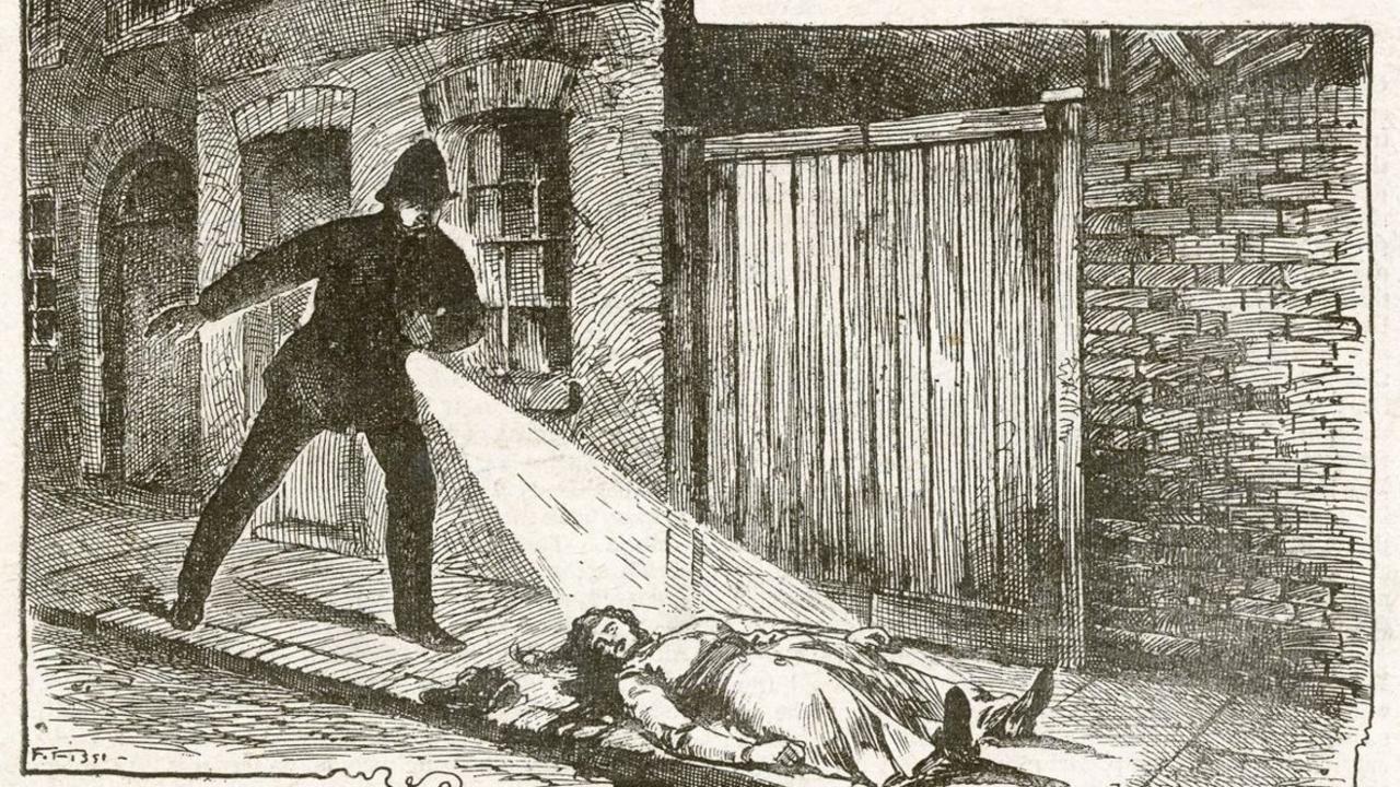 A sketch of police finding the body of Mary Ann Nichols in Buck's Row, Whitechapel. Picture: Supplied