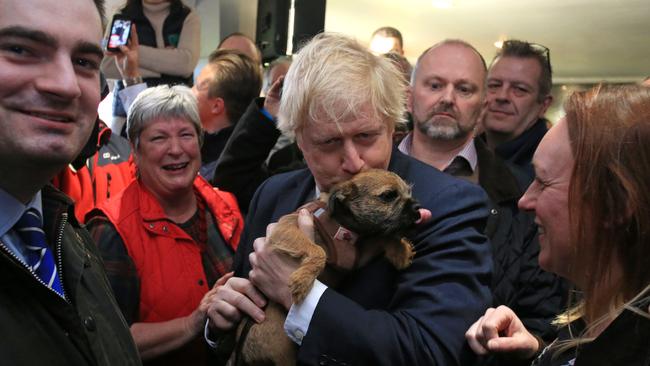 Boris Johnson celebrates in the seat of Sedgefield, a former Labour bastion once held by Tony Blair. Picture: Getty Images