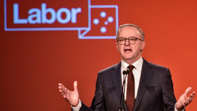 Labor leader Anthony Albanese delivering a speech to Labor supporters. Picture: Flavio Brancaleone