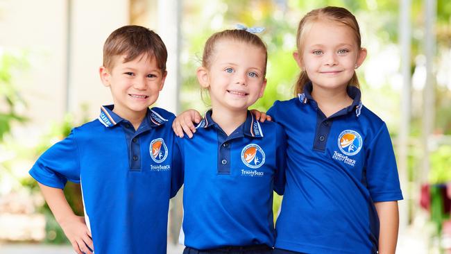 Trinity Beach State School prep students Ziggy Stormont, Evelyn Whipp and Evangeline Kelly-Crook having fun together. Picture: Romy Photography.