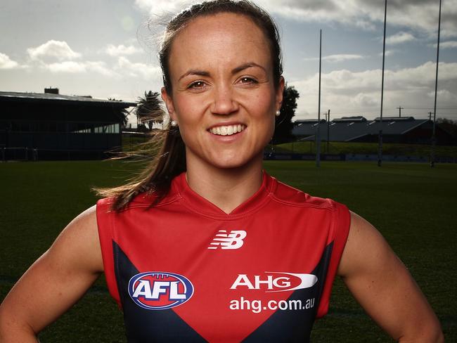 MELBOURNE, VICTORIA - JULY 13: Daisy Pearce poses during the announcement of the final AFL Women's Exhibition Match with the Western Bulldogs to host Melbourne at Whitten Oval on July 13, 2016 in Melbourne, Australia. (Photo by Scott Barbour/AFL Media/Getty Images)