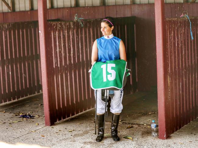 Melbourne Cup winning jockey Michelle Payne can’t get a ride on Tuesday. Picture: Colleen Petch