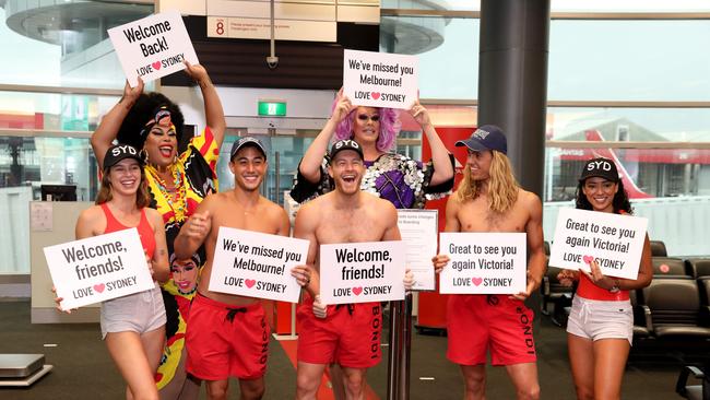 The welcome at Sydney Airport. Picture: NCA NewsWire / Damian Shaw