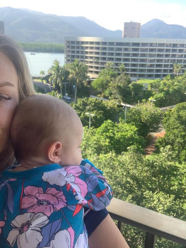 Meghan Sleswick with her four-month-old Ivy while in quarantine in Cairns. PICTURE: Facebook