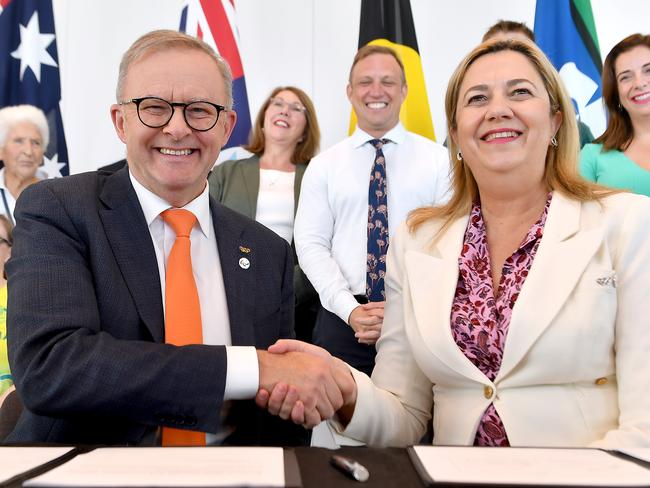 BRISBANE, AUSTRALIA - NewsWire Photos February 17, 2023:  The Prime Minister, Anthony Albanese, is in Brisbane today with the Premier of Queensland, Annastacia Palaszczuk,Picture: NCA NewsWire / John Gass