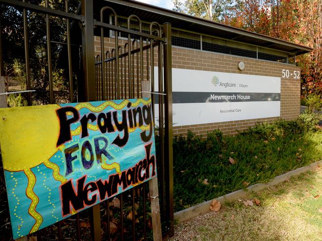 SYDNEY, AUSTRALIA - NewsWire Photos JULY 2.A poster remains outside of Newmarch House in Kingswood, Sydney,Thursday,July 2, 2020.  The families of those  who have died from coronavirus outbreak at the western Sydney aged care home are taking legal action against the nursing home.Picture: NCA NewsWire / Jeremy Piper