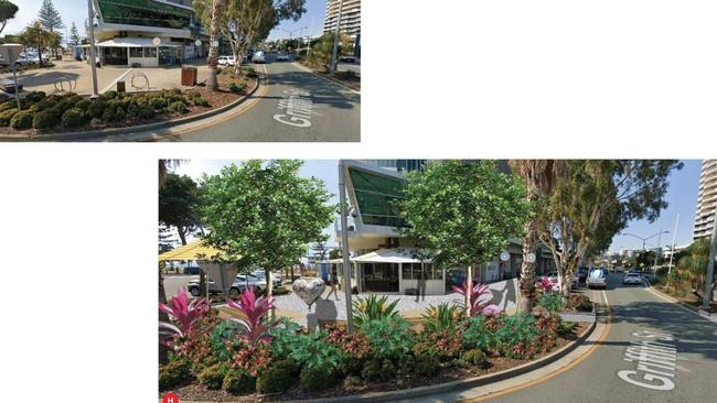 Renders of what before and after the Griffith Street revitalisation stage 2 project is complete. Photo: Supplied