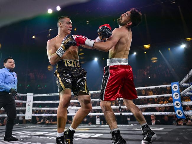 And the KO of the year goes to Tim Tszyu for his picture-perfect left hook to defeat Carlos Ocampo. Picture: Zain Mohammed / No Limit Boxing