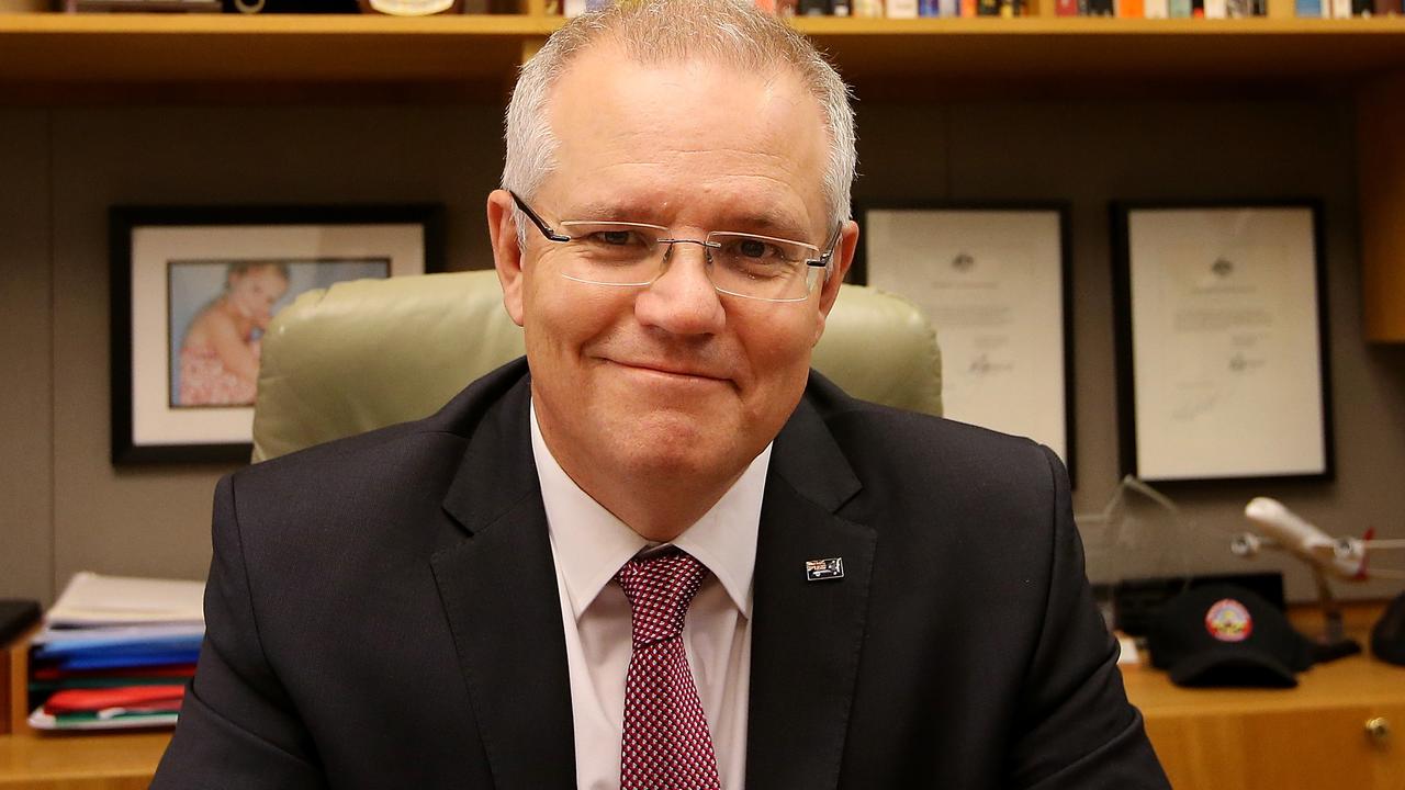 Treasurer Scott Morrison in his office at Parliament House in Canberra, contemplating his tasty pre-Budget dinner. Picture Kym Smith