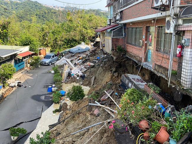 Building damaged in the Xindian district of New Taipei City Picture: AFP