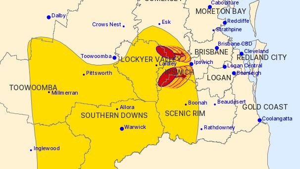 The updated 8.23pm warning from BoM.