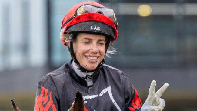 Jess Tzaferis chalked up a race-to-race double early in the card at Morphettville Parks. Picture: Makoto Kaneko