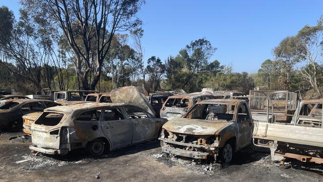 Cars gutted by fire at Macleay Valley Automotive.