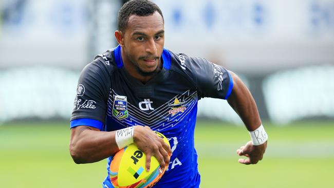 Gideon Gela-Mosby races away to a try for the Cowboys. Picture: Mark Evans