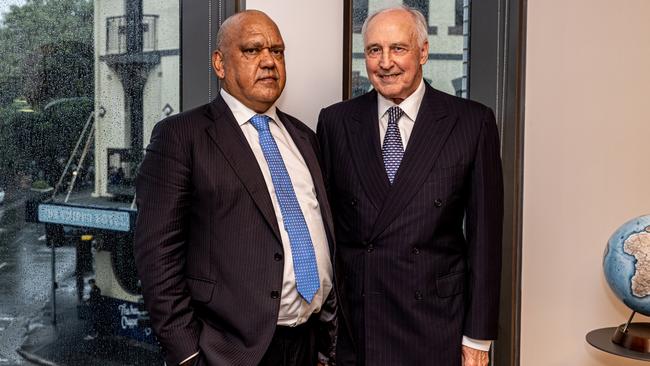 Noel Pearson, left, with former prime minister Paul Keating at the Judith Neilson Institute in Sydney on Wedesnday. Picture: Katje Ford