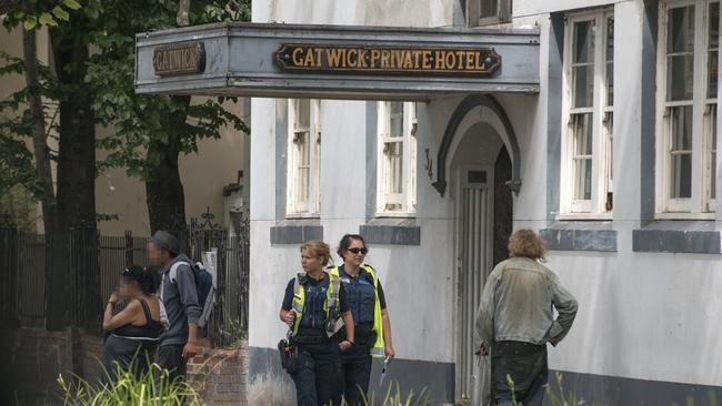 Police at the Gatwick private hotel. Picture: Christopher Chan