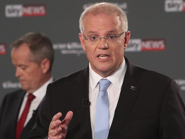 NEWS2019ELECTION 3/5/2019. DAY 23Prime Minister Scott Morrison and Leader of the Opposition Bill Shorten during the Sky News/Courier-Mail People's Forum debate in Brisbane. May 3, 2019. Picture: Kym Smith/News Corp Australia