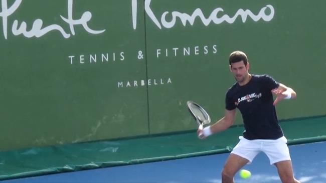 Djokovic travelled to Spain to train – but may not have had the correct Covid-19 vaccination exemption. Picture: Reuters video