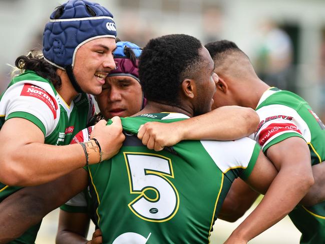 RUGBY LEAGUE: Meninga Cup between Ipswich Jets and Clydesdales. Jets, Alton Naiyep scores a try. Picture: Patrick Woods.