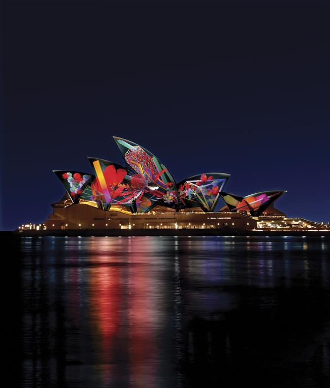 An artist’s impression of Vivid Sydney 2018 at the Opera House by Jonathan Zawada.