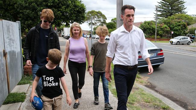 Chris Minns and his family leave their home in Kogarah. Picture: Newscorp: Daily Telegraph / Gaye Gerard