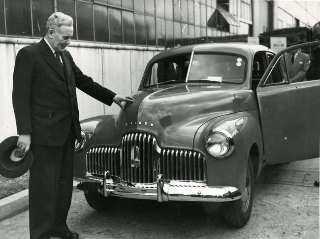 From the moment then Prime Minister Ben Chifley declared “she’s a beauty” as the first Holden rolled off the production line, Australians fell in love with ‘our’ first car. Picture: Herald Sun