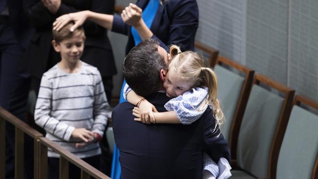 Treasurer Jim Chalmers with his daughter Annabel after he delivered the budget. Picture: NCA NewsWire / Gary Ramage