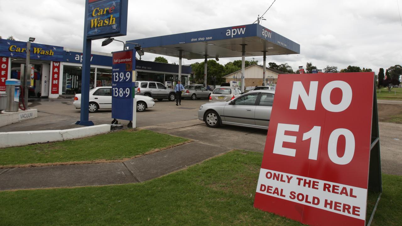 Not every petrol retailer was a fan of E10. This file photo from 2011 shows one outlet in western Sydney responding to customer backlash against the fuel. Picture: Jeff Herbert
