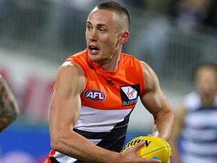 AFL Round 23. Geelong vs GWS at Simonds Stadium. GWS Giants Tom Scully on the run 1st qtr  . Pic: Michael Klein