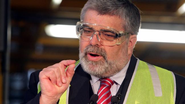 Senator Kim Carr at the start of production for the Holden Cruze small car in Elizabeth, South Australia. Picture; Supplied.