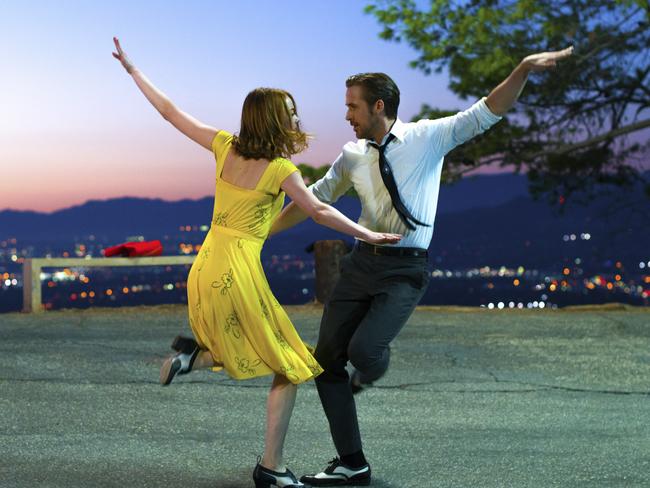 Emma Stone and Ryan Gosling in a scene from La La Land. Picture: AP