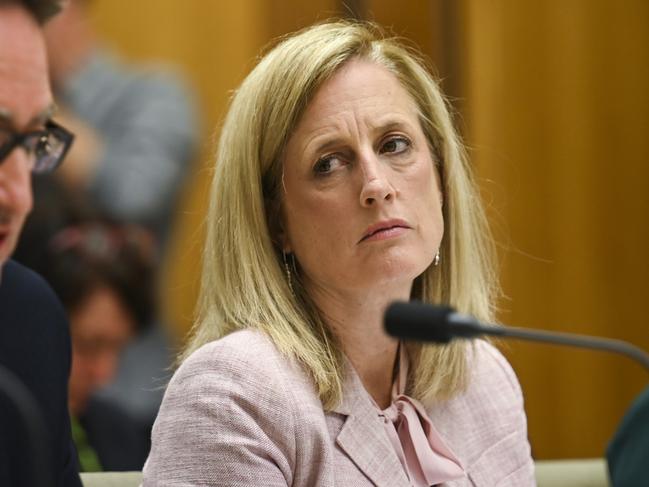 Finance Minister Katy Gallagher has been named as one of the “friendly MPs” who would “probe and continue it going”, to fuel the story in Parliamentary Question Time. Picture: NCA NewsWire / Martin Ollman