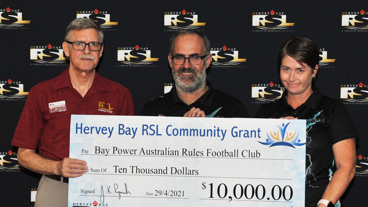 Bay Power AFL, who received $10,000 at the Hervey Bay RSL Community Grants presentation on Thursday, April 30.